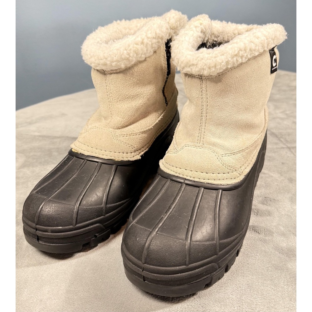 Due North Boots Womens Size 9 Beige Leather Winter Snow Ankle Zip Faux Fur